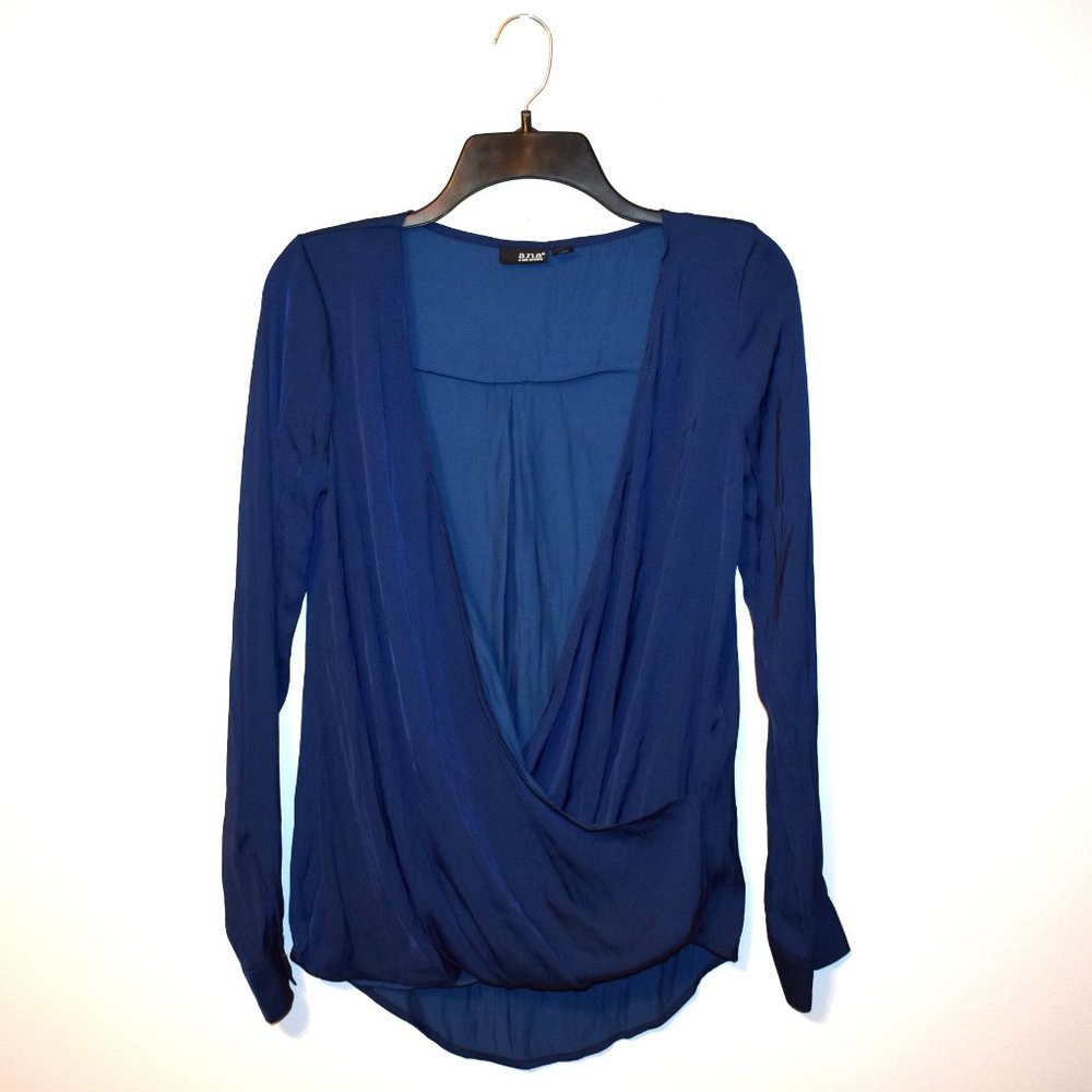 Blue Satin Surplice Blouse